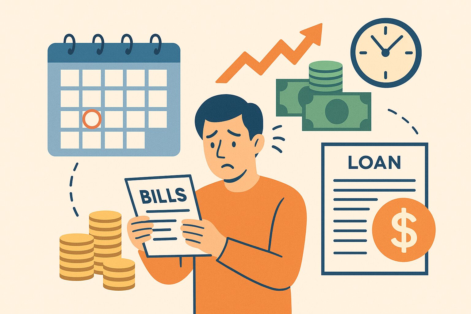 Man looking at loan agreement and thinking about arrears